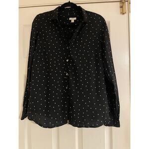 J. Jill black and white long sleeve polka dot button down shirt XS